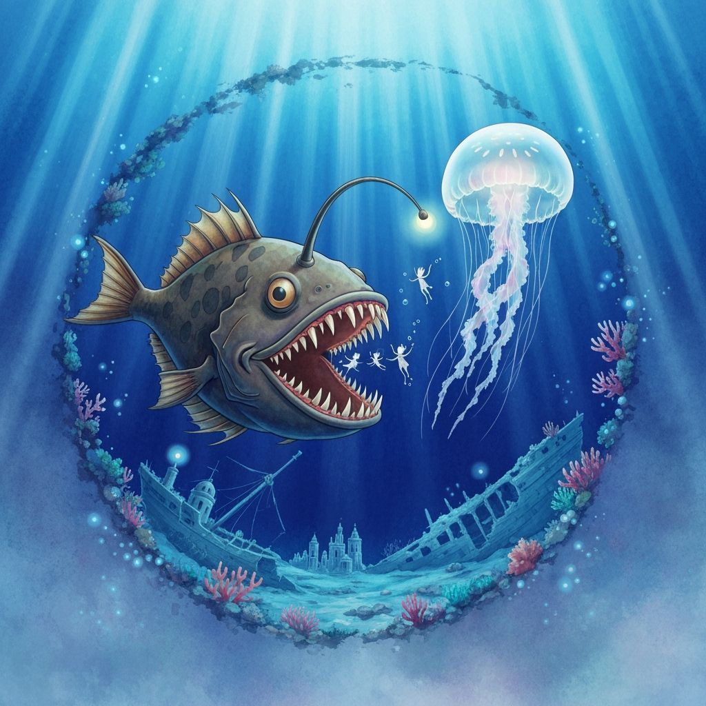 Deep-Sea Friends: Anglerfish and Jellyfish in Ghibli Style