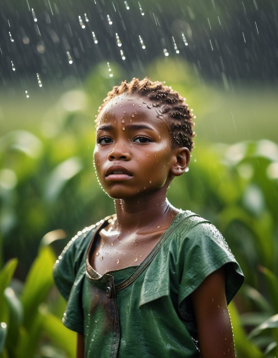African Child Embraces Summer Rain in Vibrant Art