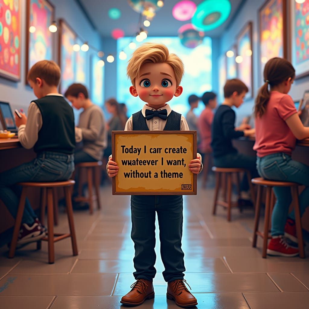 Joyful Hasidic Boy in Vibrant Artistic Scene