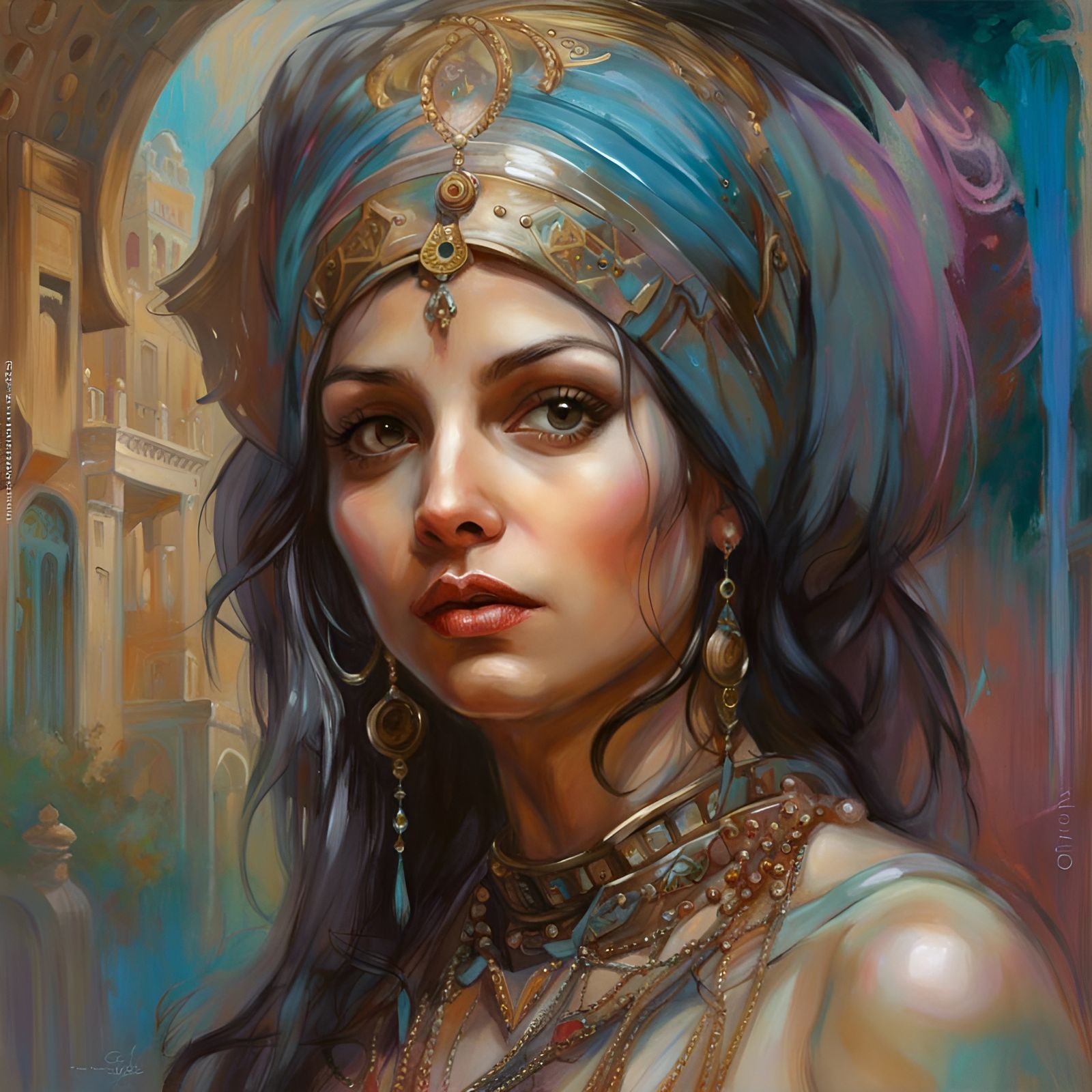 Detailed Belly Dancer in Arab Palace, Graffiti Art