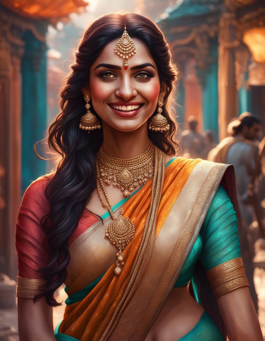 Indian Woman in Saree, Hyperdetailed Portrait