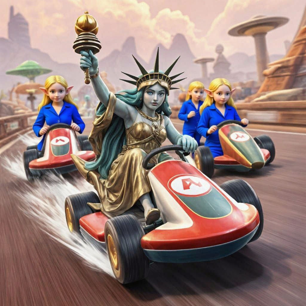 Goddess Isis Races Aliens in Mario Kart