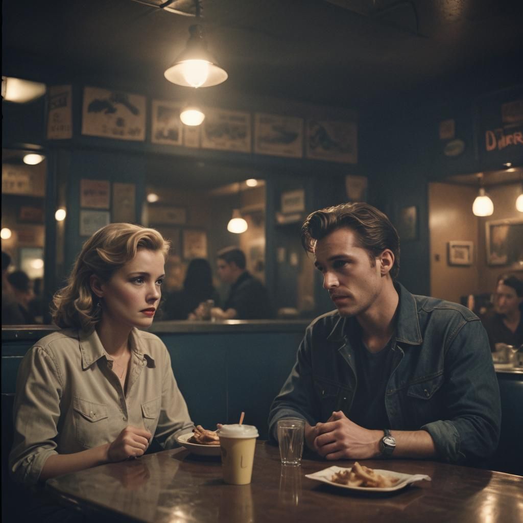 Noir Diner Scene with Moody Lighting