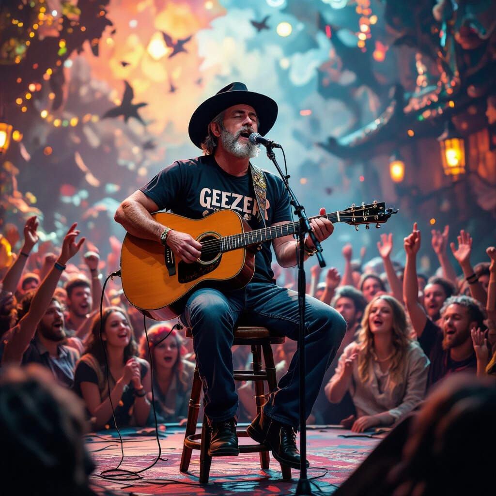 Folk Singer Performing on Stage in Matte Painting Style
