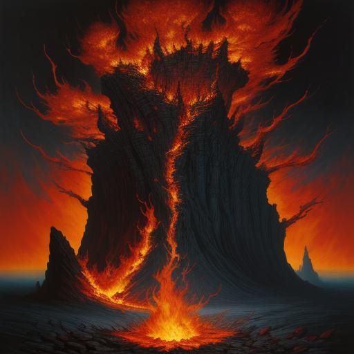 Anthropomorphic Flame Figure on Rocky Terrain