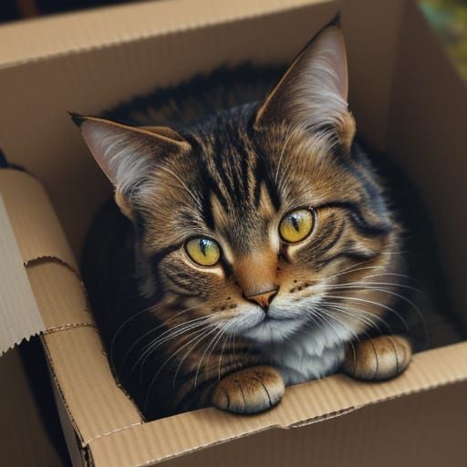 Cat in a Box: Impressionist Oil Painting in Warm Light