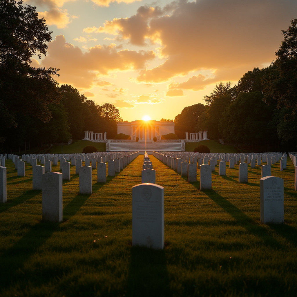 Arlington Cemetery Sunset in Hyperrealistic Style