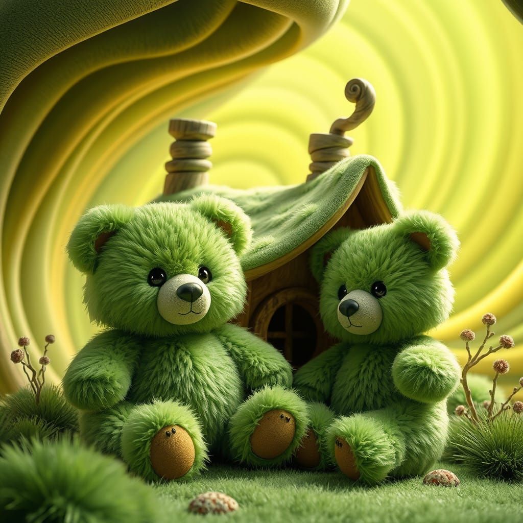 Green Teddy Bears in a Syd Mead Inspired Landscape