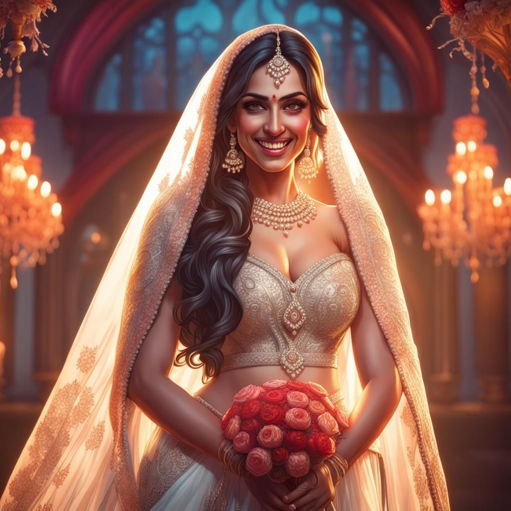 Smiling Bollywood Bride in Wedding Dress Portrait