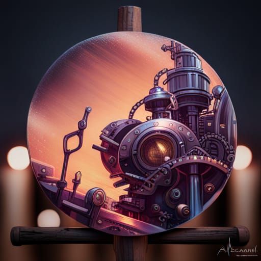 Sparkling Steampunk Engine in Detailed Style