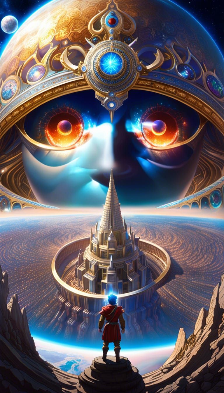 God of Time Overlooking Earth in Akira Toriyama Style