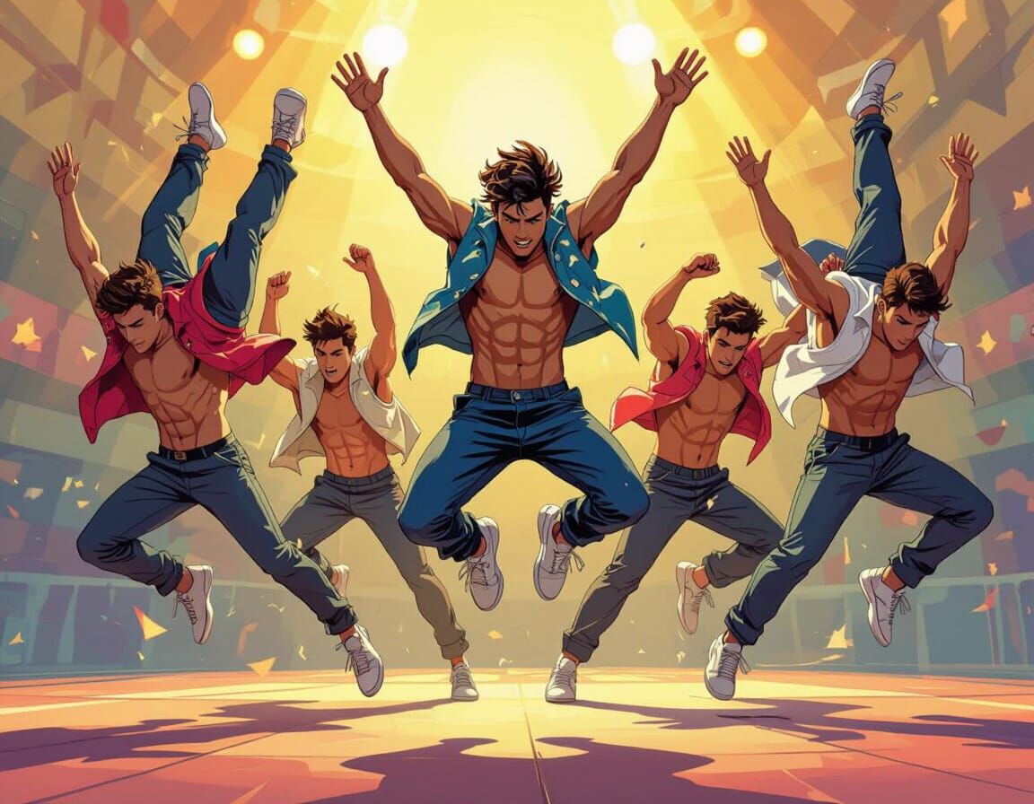 Teenage Males in Dynamic Gymnastics Routines