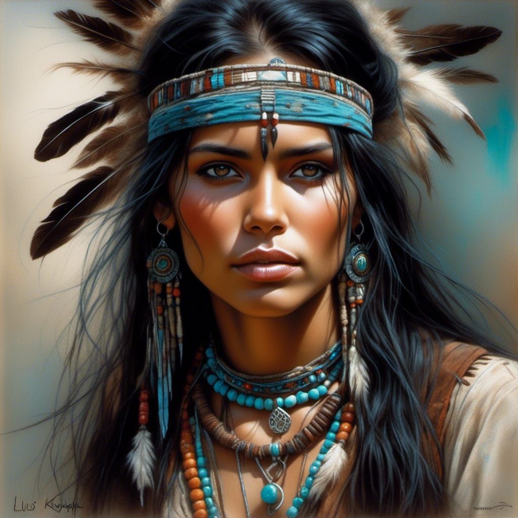 Hyperrealistic Portrait of Native American Woman by Royo