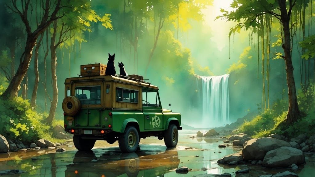 Cats on a Jungle Trail in Ethereal Light