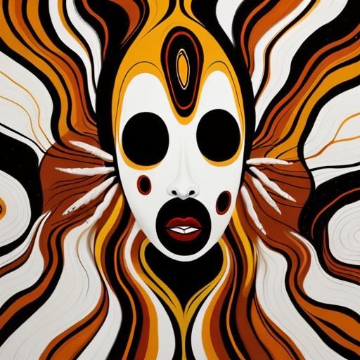 Abstract Faces in White: Surreal Aboriginal Oil Painting