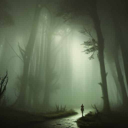 Eerie Haunted Forest at Night: A Spooky Matte Painting