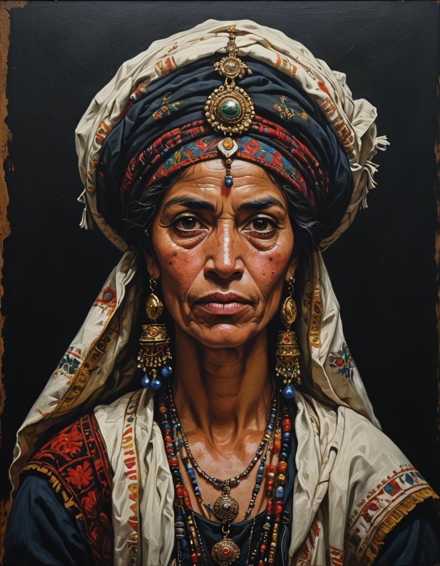 Berber Woman Portrait in Baroque Oil Painting