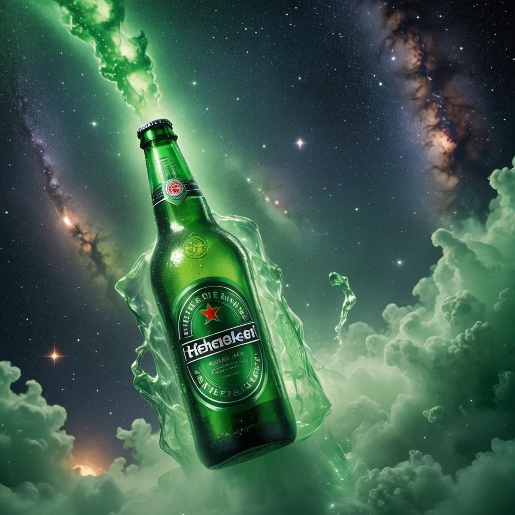 Heineken Bottle Drifting in Space: Black Light Art