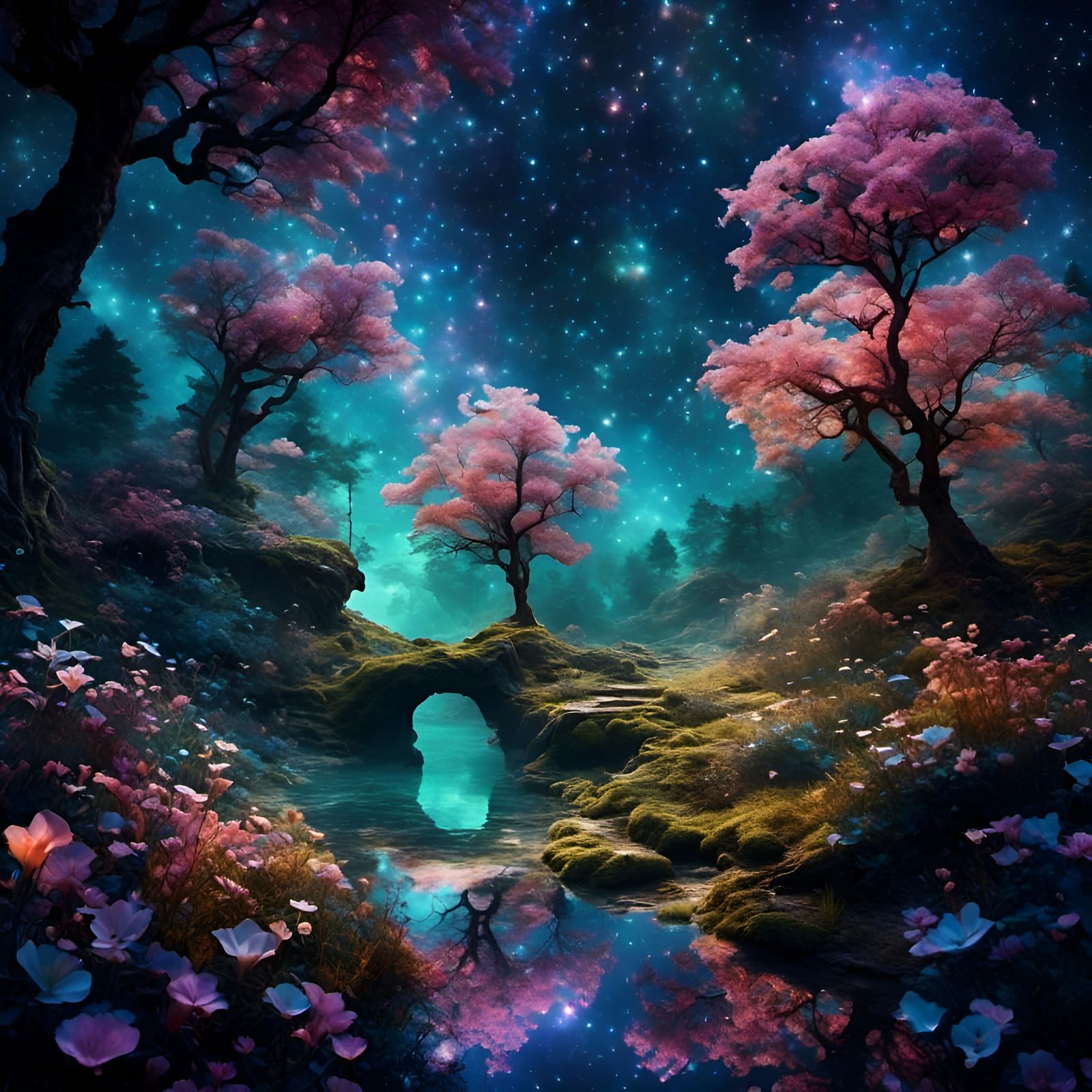 Ethereal Forest Scene with Constellation Patterns