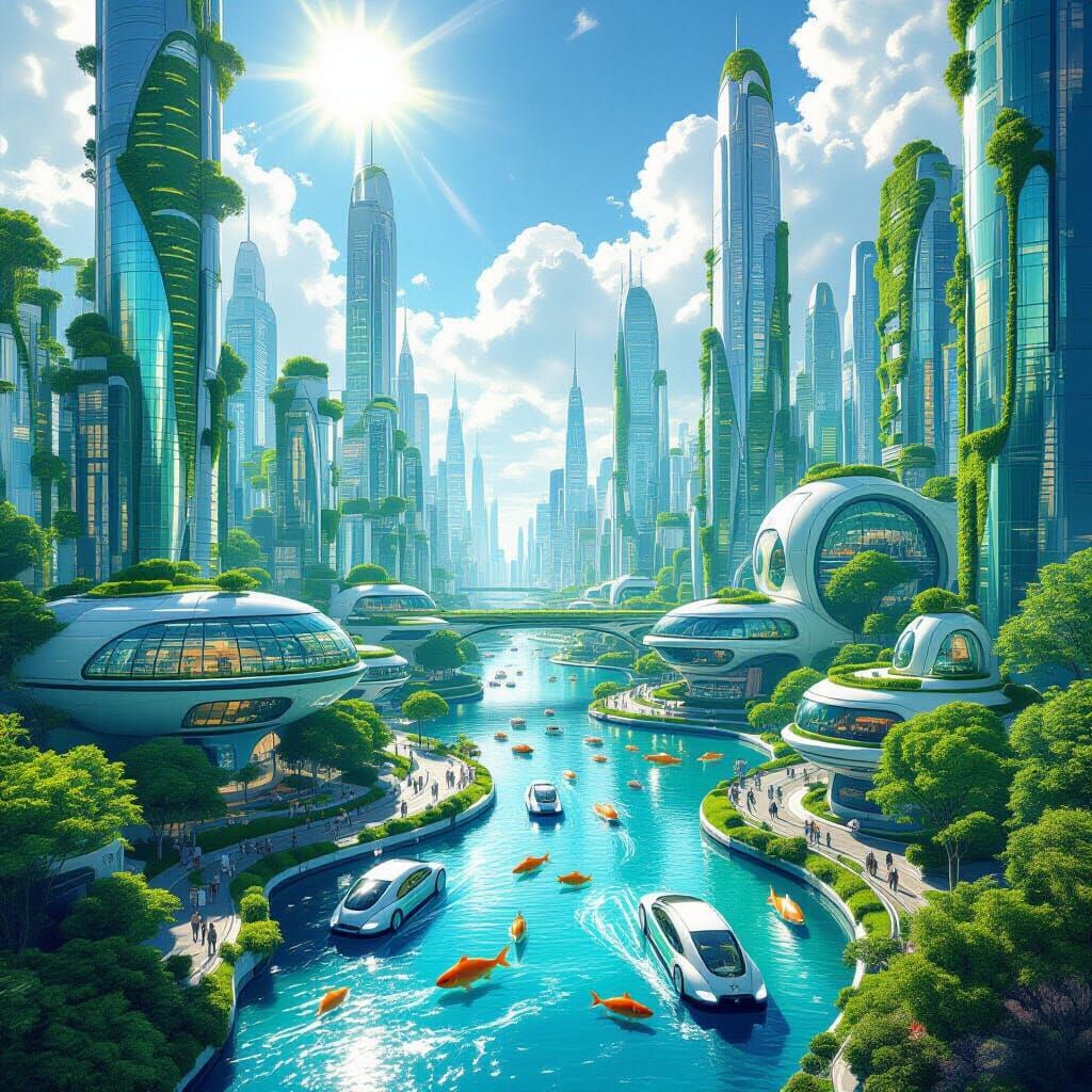 Lush Futuristic Metropolis with Eco-Friendly Design