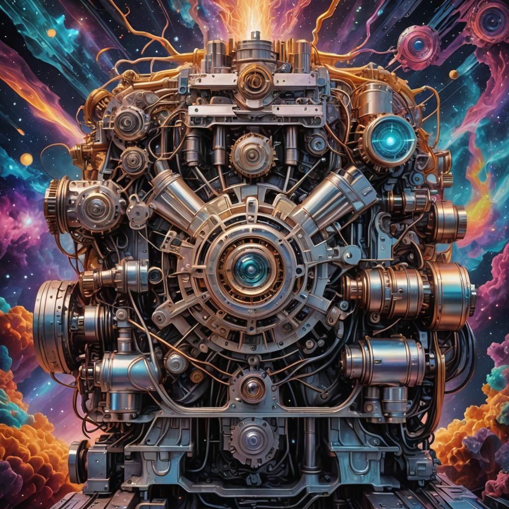 Holographic V8 Engine by Pablo Amaringo