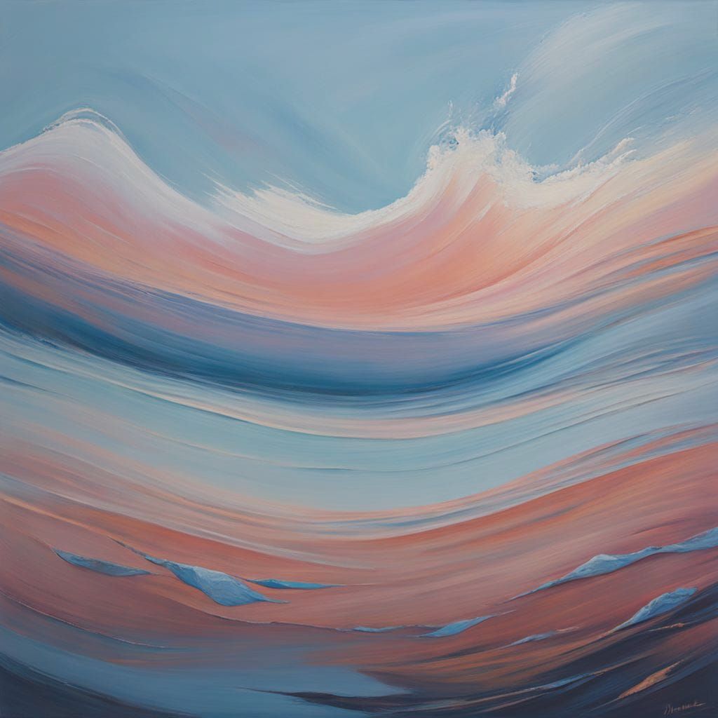 Harmonic Abstract Wave in Light Blue Oil Painting