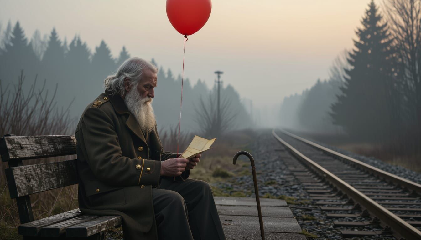 Elderly Soldier at Abandoned Station in Digital Art Style