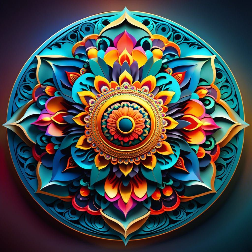 Elaborate Geometric Mandala in Hyperrealistic Splash Art