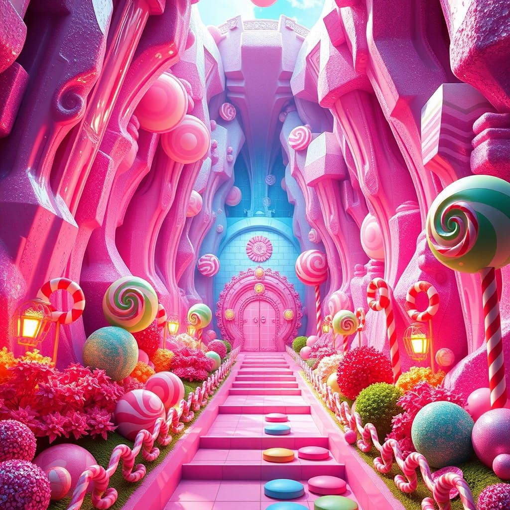 Surreal Candyland Wonderland in Vibrant, Oversized Style