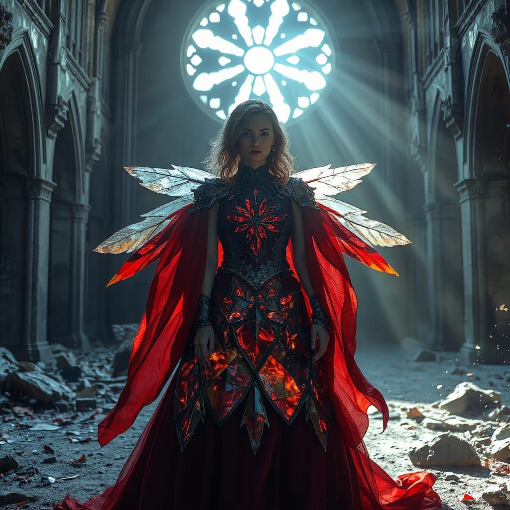 Gothic Cathedral Woman in Stained Glass Gown