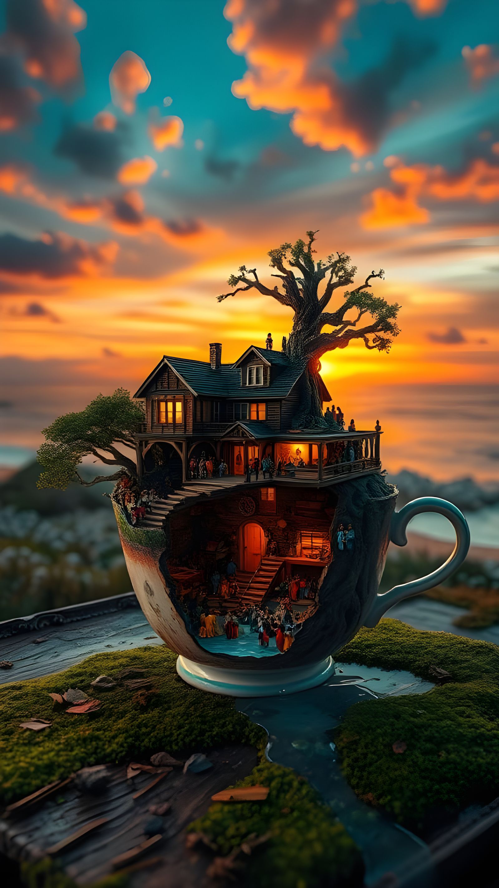Treehouse in Teacup: Aerial View of Beachfront Cross Section