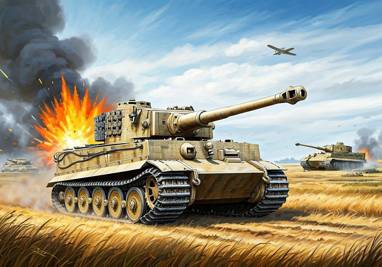 War-Torn Battlefield Scene with German Tiger Tank
