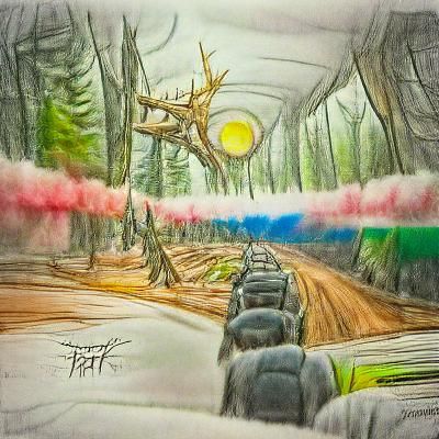 Tranquil Forest Dawn: Mixed Media Concept Art