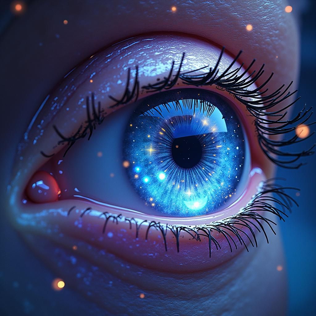 Crystalline Eye Containing Cosmic Galaxy in Sci-Fi Style
