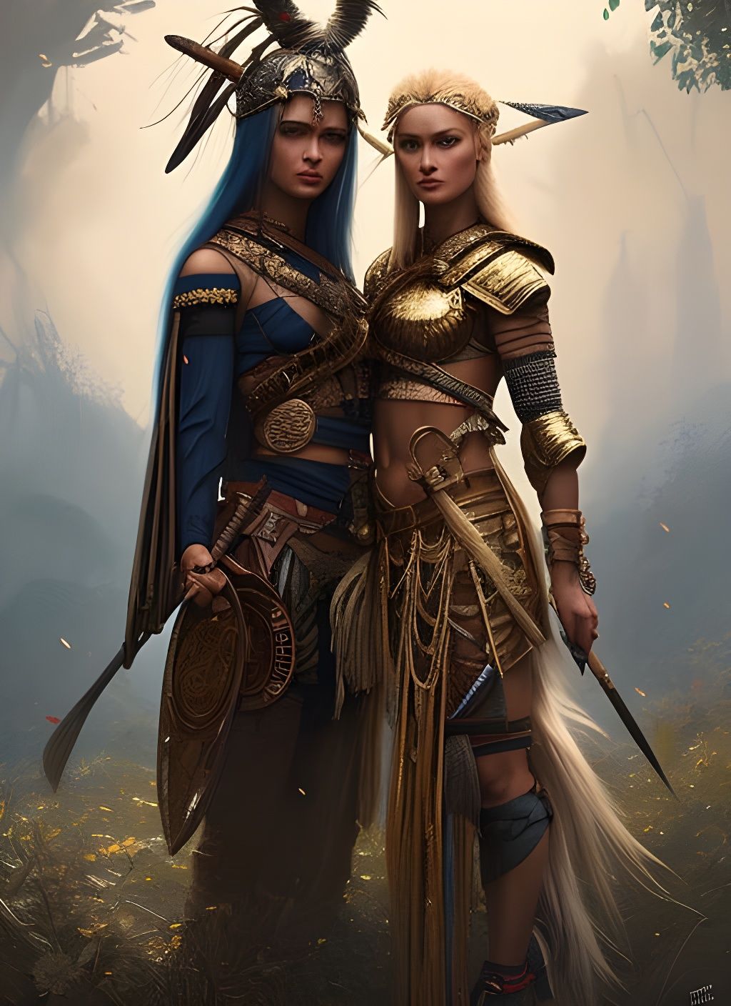 Tribal Warrior Love in Fantasy Art Style