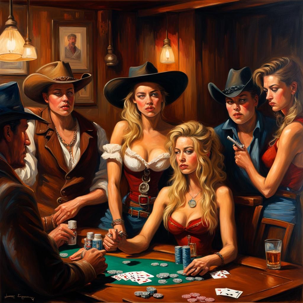 Gunslinger at Poker Night in Wild West Saloon