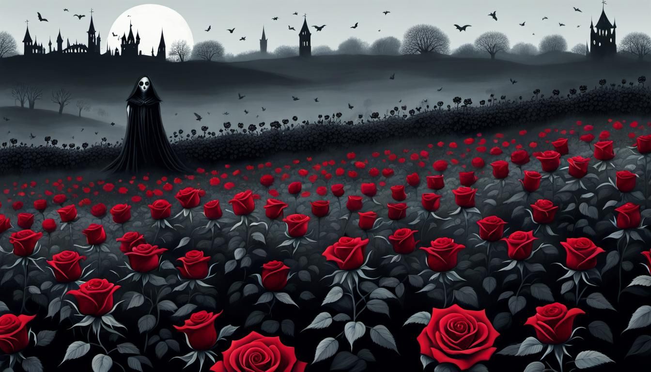 Gothic Black Roses in Tim Burton Style