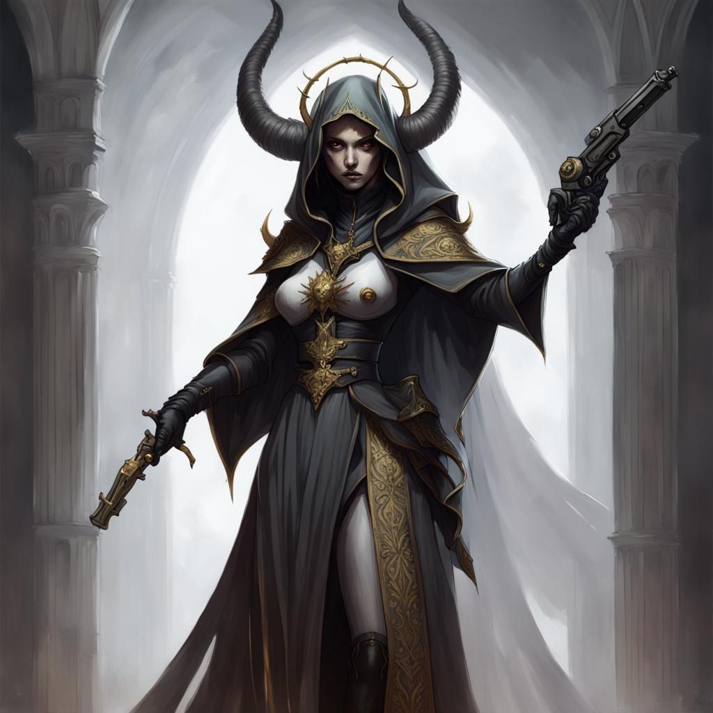 Demonic Nun Gunslinger in Dark Fantasy Style