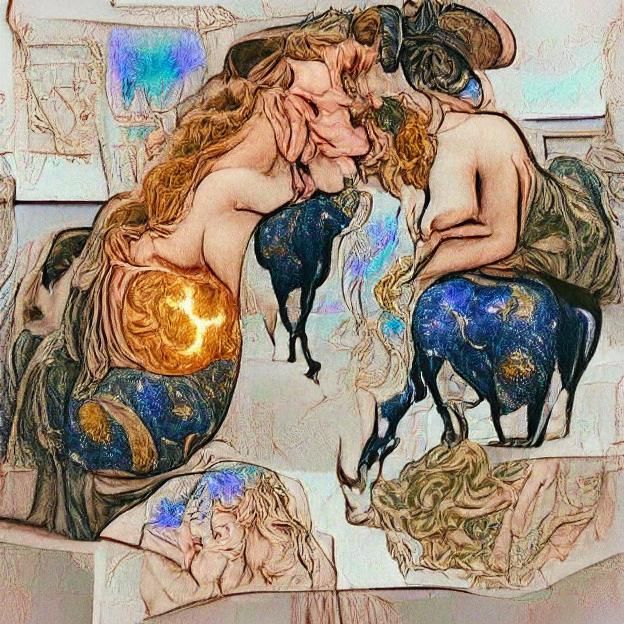 Venus and Mars Allegory in Art Nouveau Style