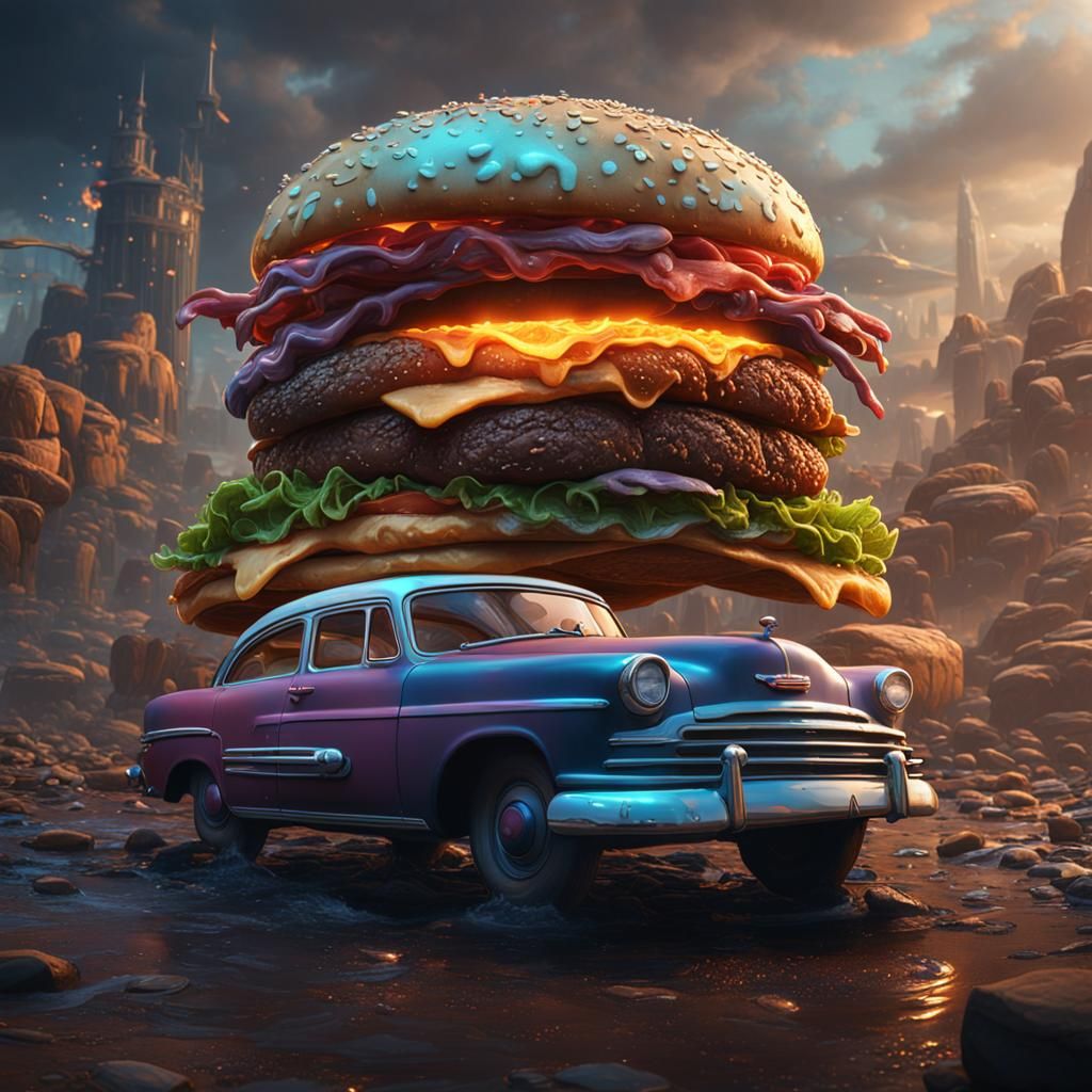 Surreal Burger Car Concept Art in Deep Color