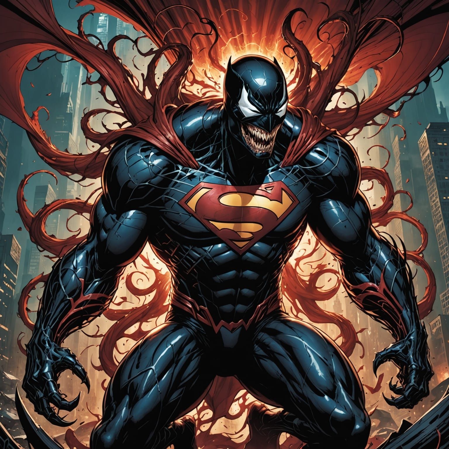 Symbiote Overpowers Superman in Epic Comic Book Art