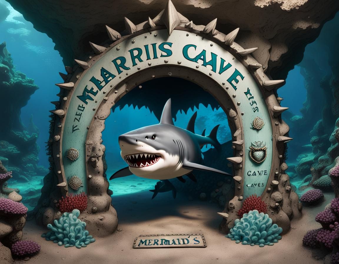 Vicious Shark Guarding Mermaid's Cave Entrance