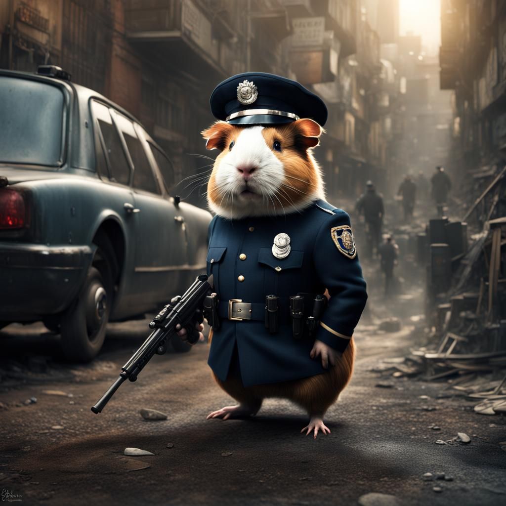 Guinea Pig Policeman in Digital Matte Painting Style