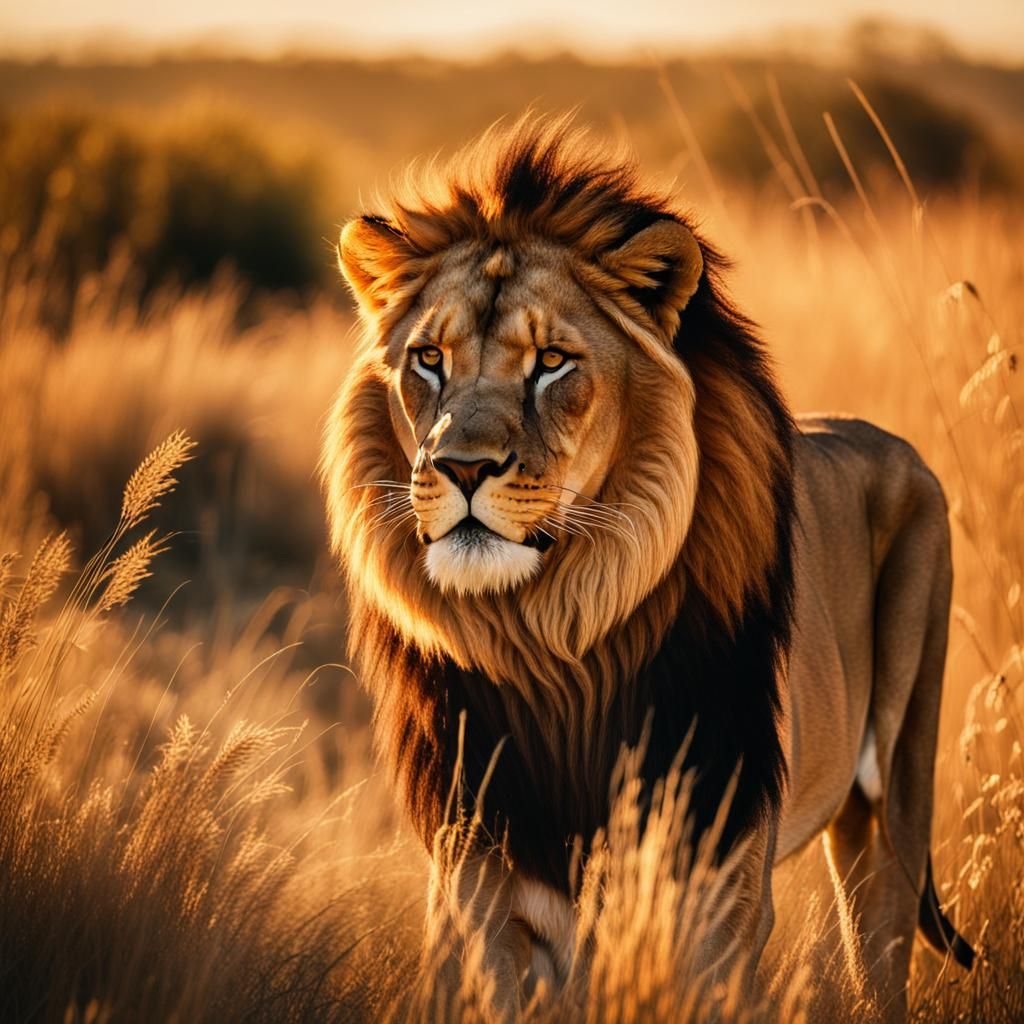 Majestic Lion Portrait in Golden Light