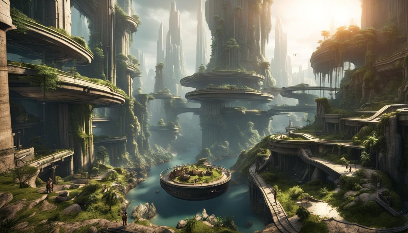 Underground City Center: Post-Apocalyptic Biome in - AI Art