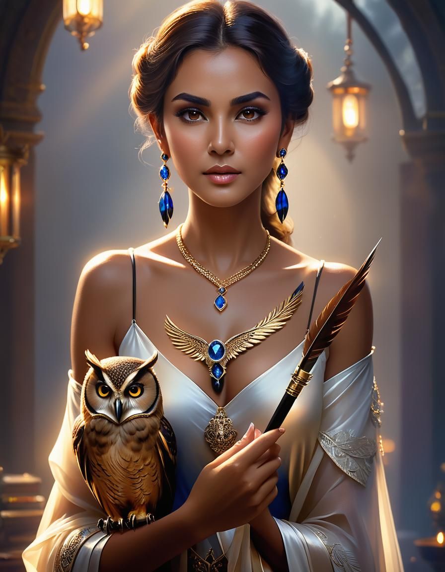 Wisdom personified as a beautiful woman with light brown ski...