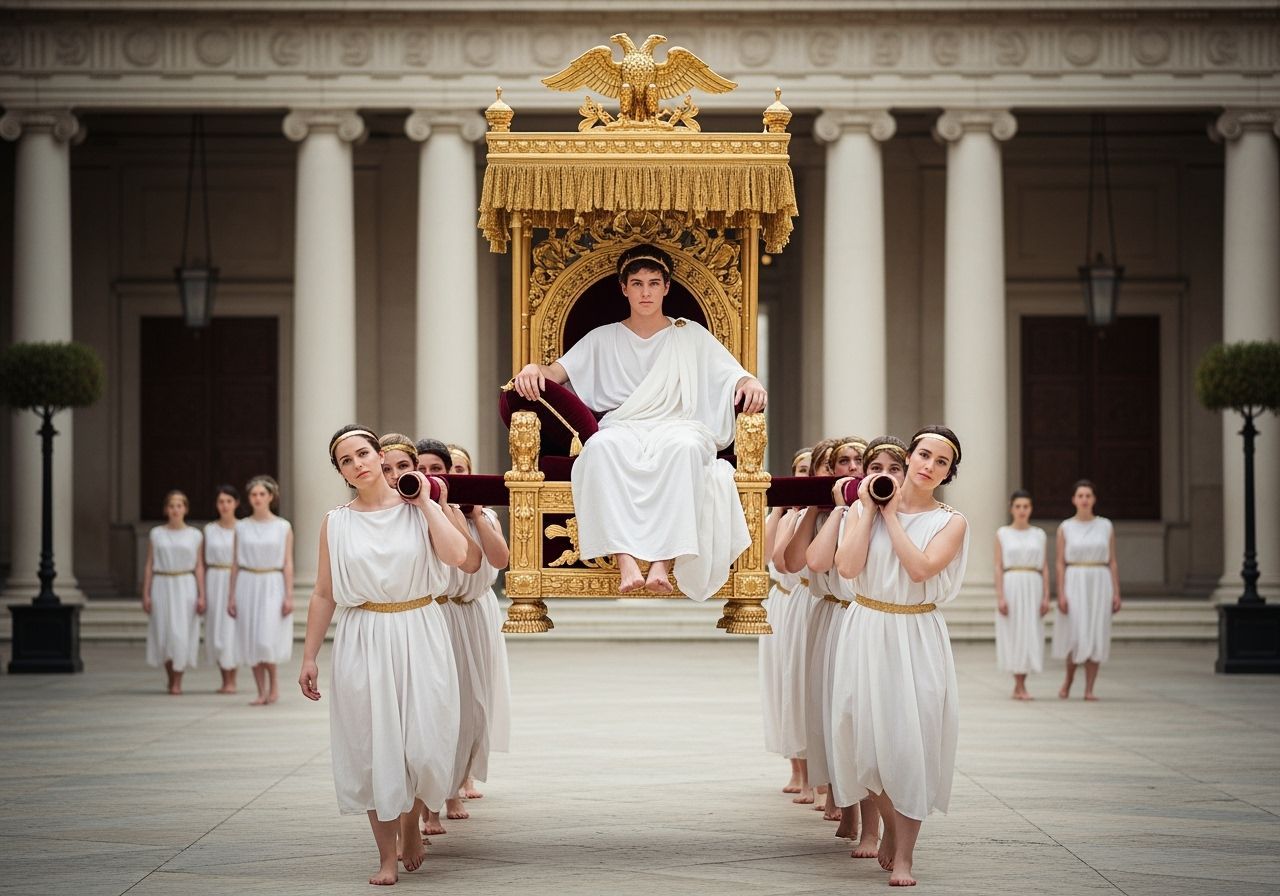 Barefoot Emperor on Golden Throne in Courtyard