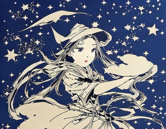 Enchanting Ink Witch Under Starry Sky