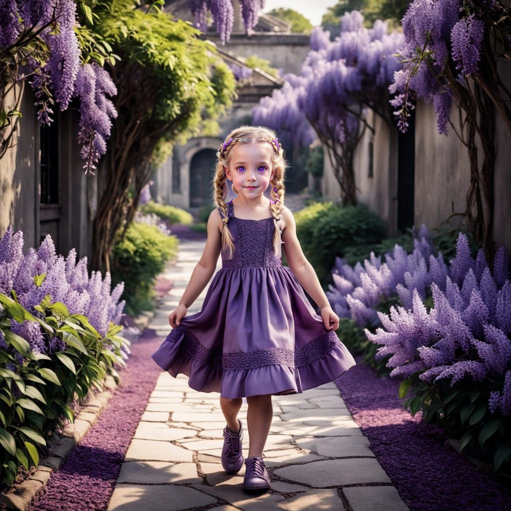 Whimsical Wisteria Garden Encounter in Dreamy, Hyperrealisti...