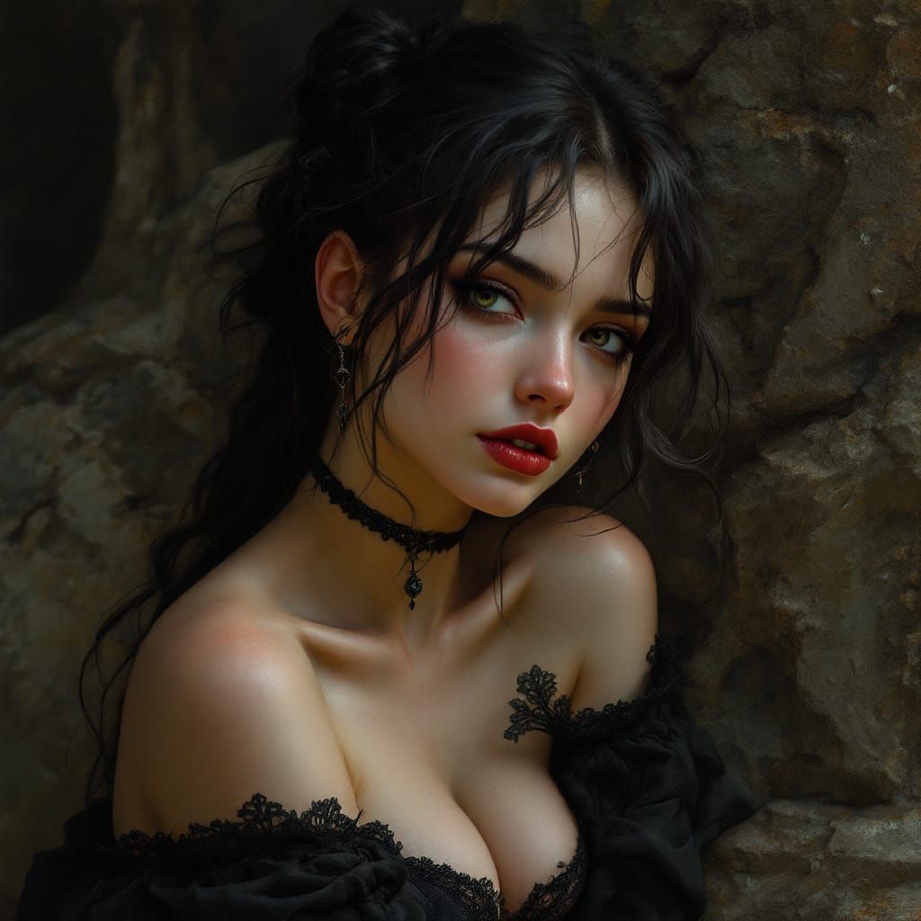 Sensuous Goth Woman in Rubens Style